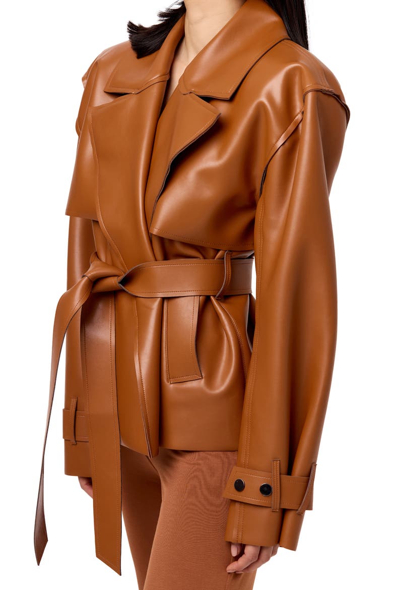 Faux Leather Crop Trench Coat, Alternate, color, CAMEL