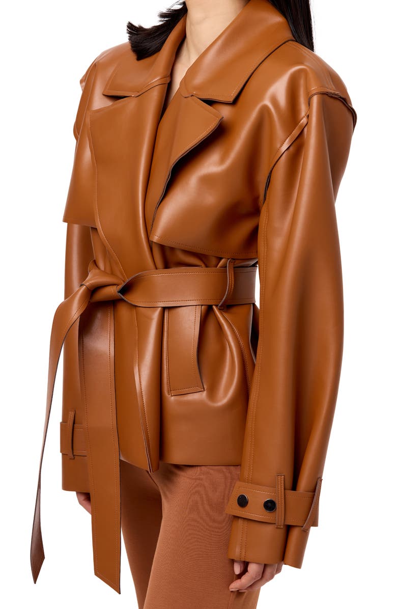 Naked Wardrobe Faux Leather Crop Trench Coat, Alternate, color, Camel