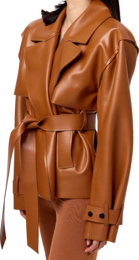 Faux Leather Crop Trench Coat