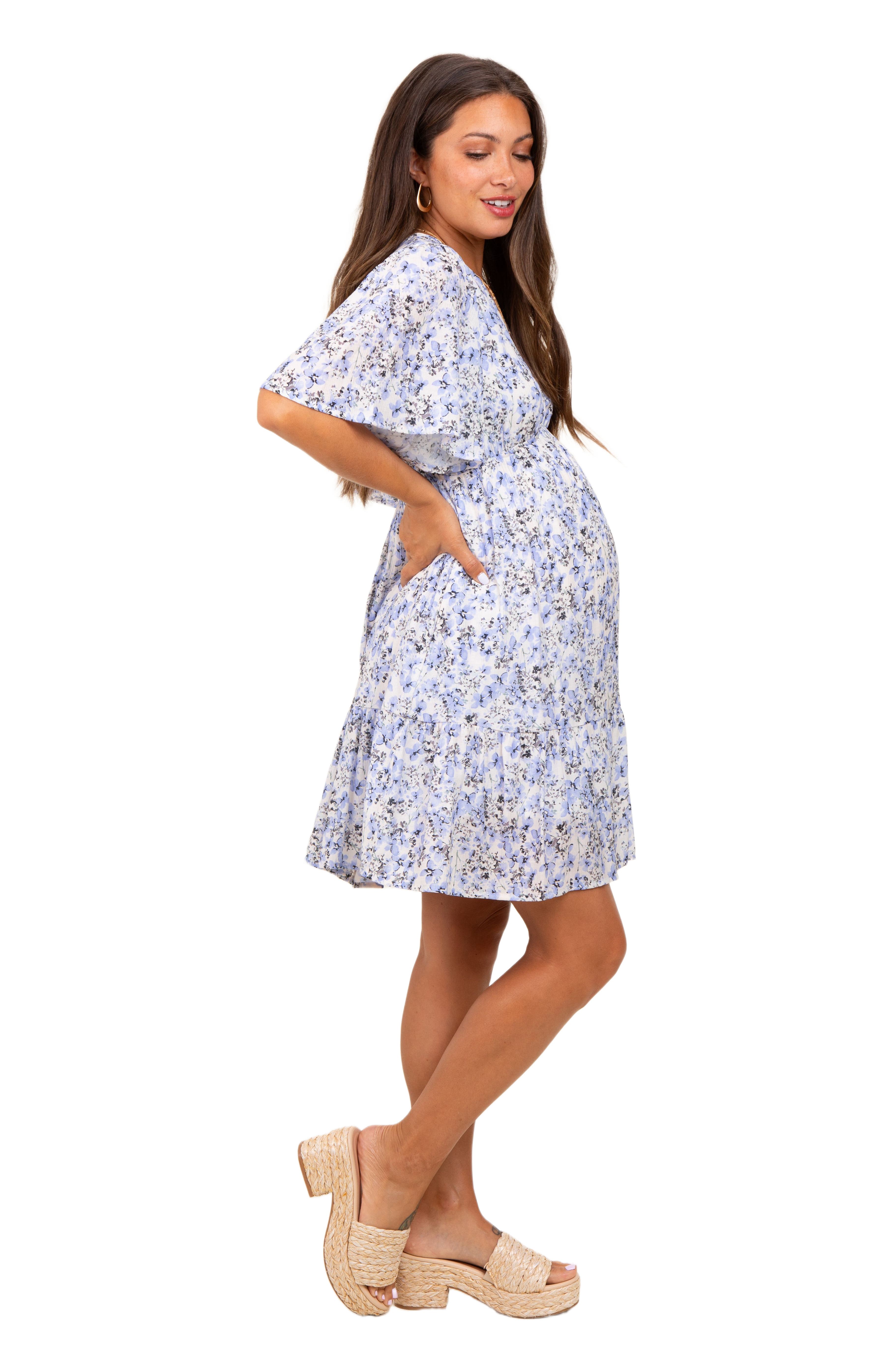 Floral V-Neck Flutter Sleeve Mini Dress