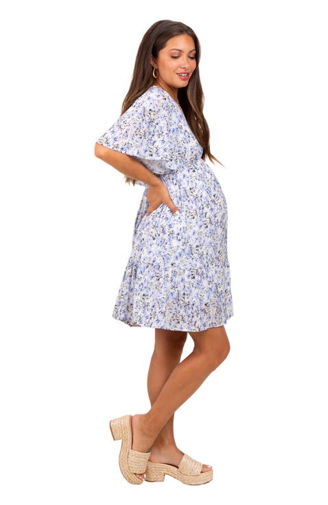 Floral V-Neck Flutter Sleeve Mini Dress