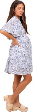 PinkBlush Floral V-Neck Flutter Sleeve Mini Dress