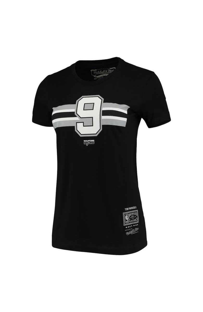 Mitchell & Ness Women's Mitchell & Ness Tony Parker Black San Antonio Spurs Team Stripe V-Neck T-Shirt, Alternate, color,