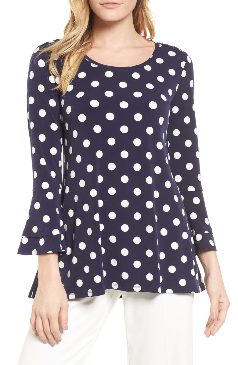 Chaus Dot Print Bell Sleeve Blouse, Main, color,