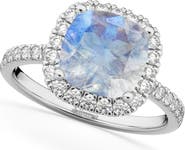 ALLUREZ Cushion Cut Halo Moonstone & Diamond Engagement Ring 14k