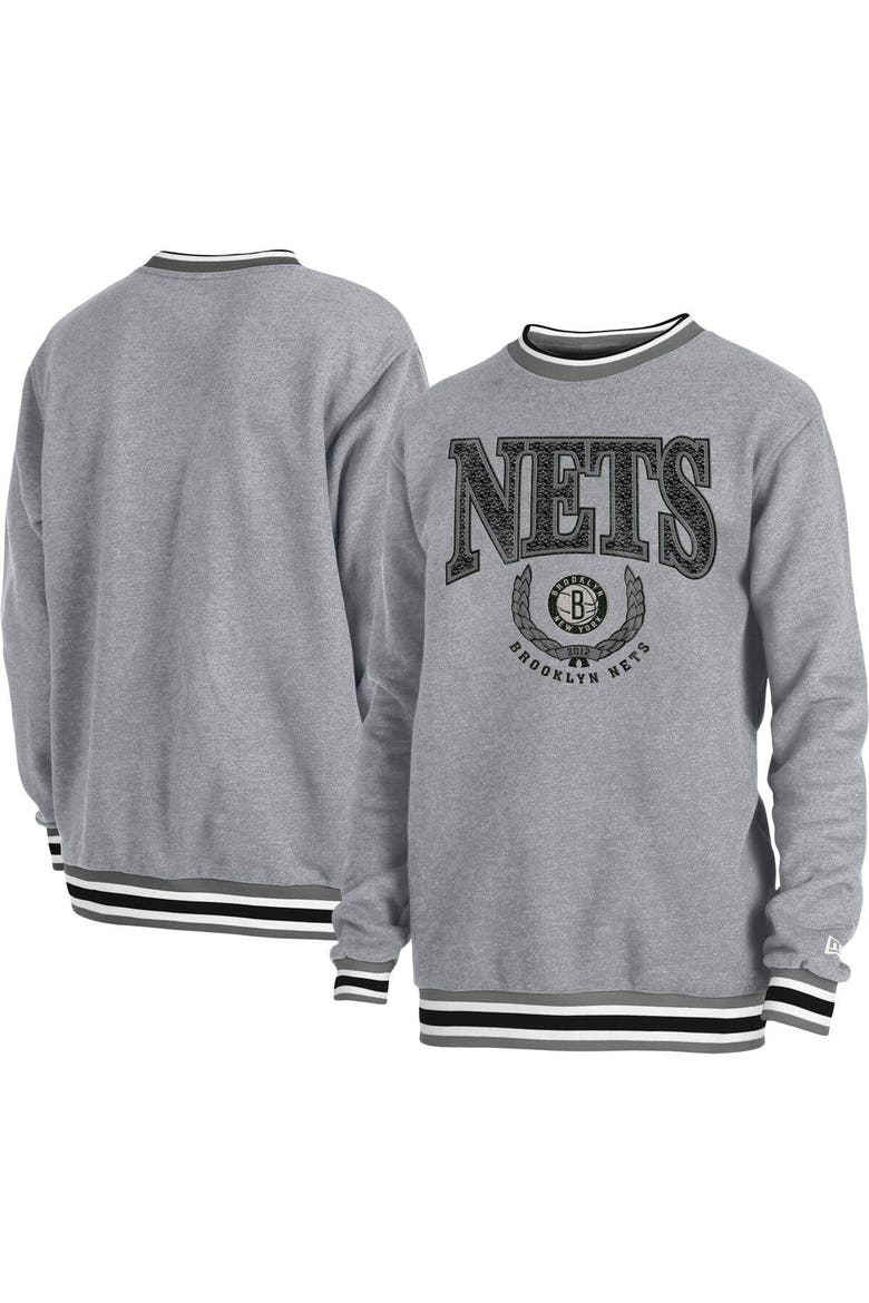 Unisex New Era Heather Gray Brooklyn Nets Vintage Throwback Crew Sweatshirt, Alternate, color, Gray