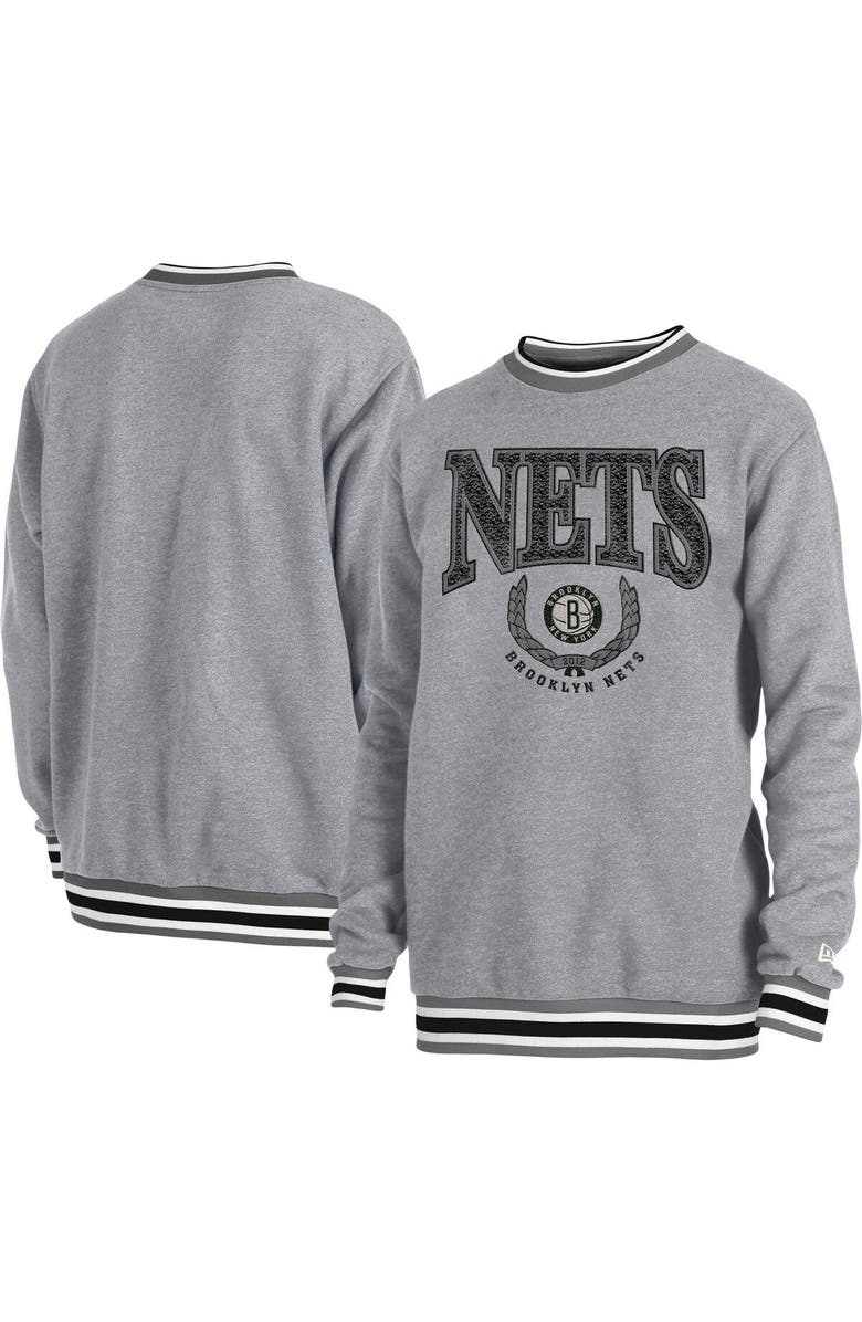 New Era Unisex New Era Heather Gray Brooklyn Nets Vintage Throwback Crew Sweatshirt, Alternate, color, Gray