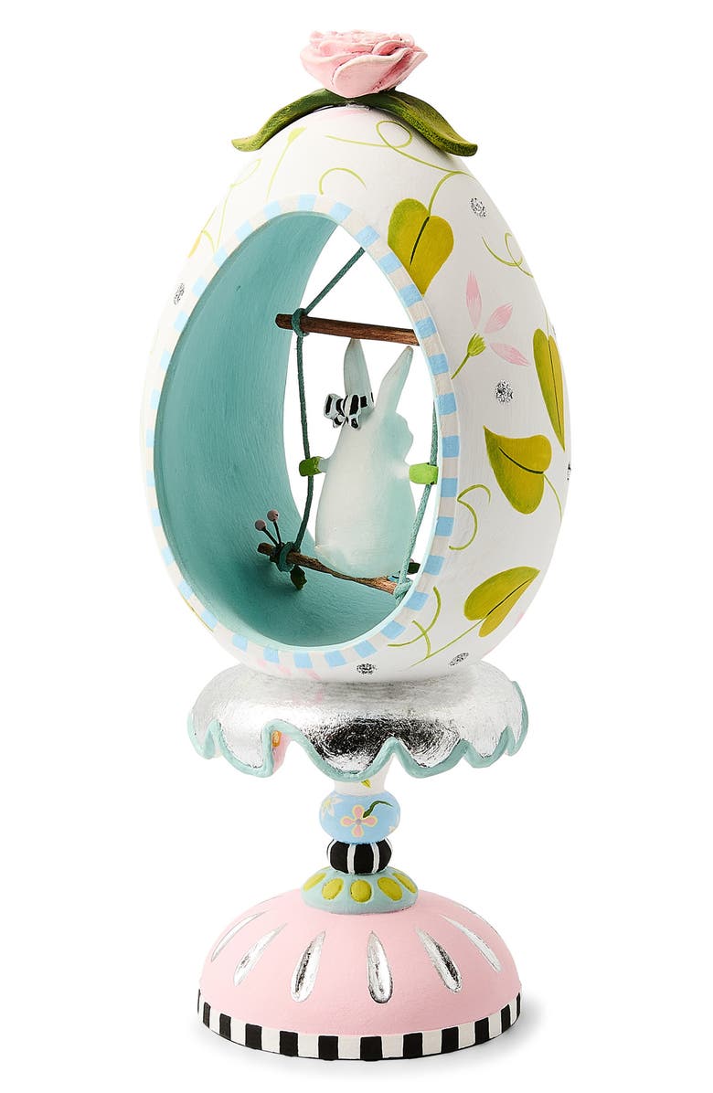 MACKENZIE CHILDS Patience Brewster Rabit Pedestal Egg Figurine, Alternate, color, White