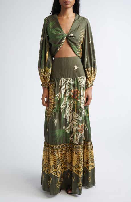 Relatos de mi Tierra Print Silk & Cotton Dobby Tiered Skirt