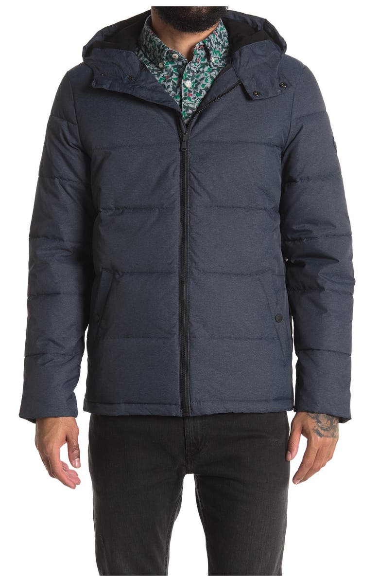 Original Penguin Heatherd Hooded Puffer Jacket, Main, color, 