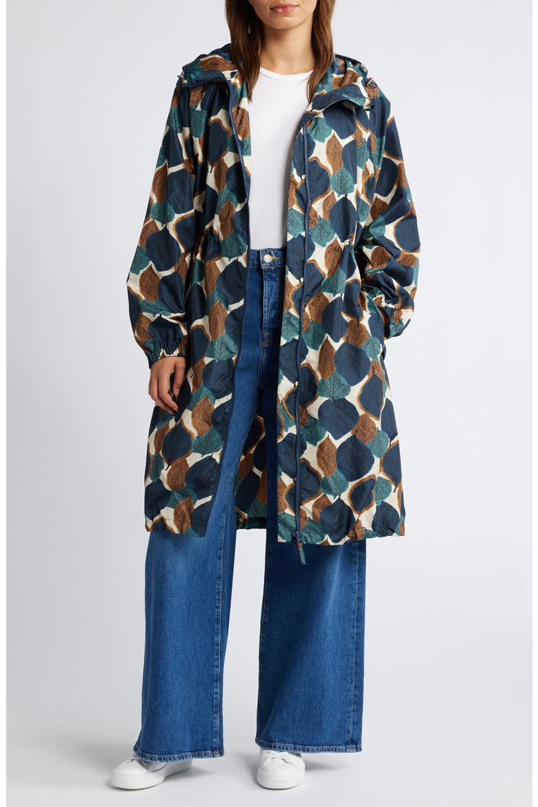 Trina Water Resistant Leaf Print Coat, Main, color, MOONLIT OCEAN PRINT