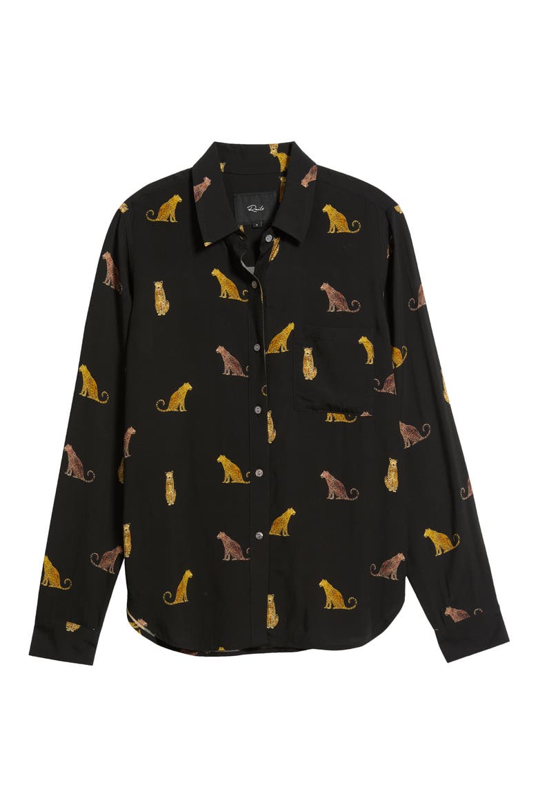 Josephine Wild Cats Print Button-Up Shirt, Alternate, color, ONYX WILD CATS