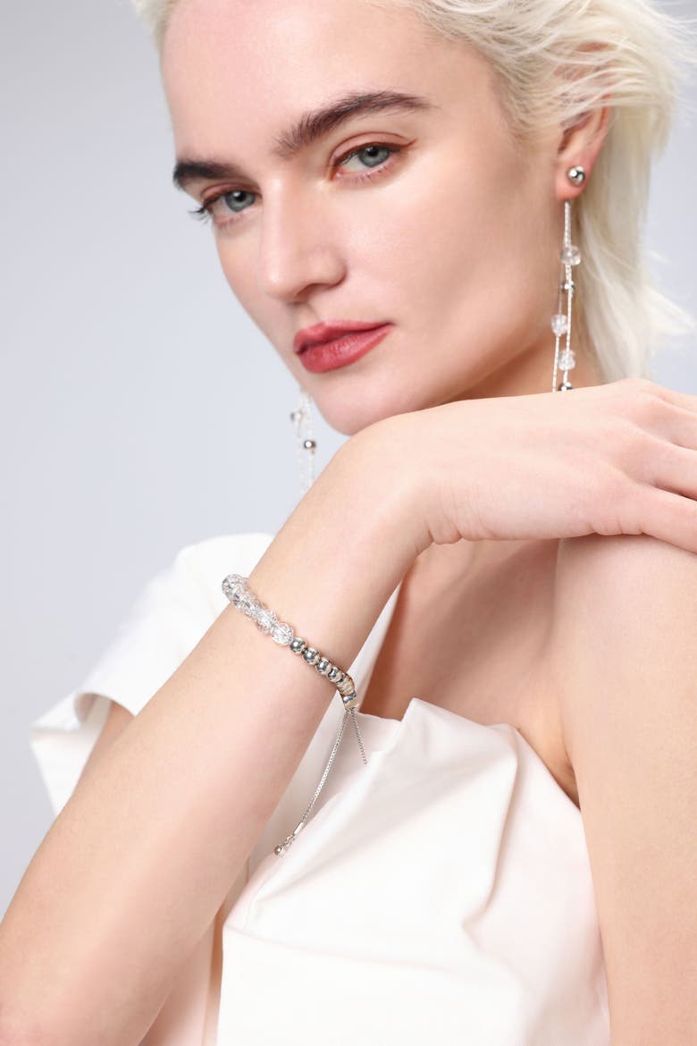 FrostLily Azeztulite Crystal and Bead Bolo Bracelet, Alternate, color, Silver