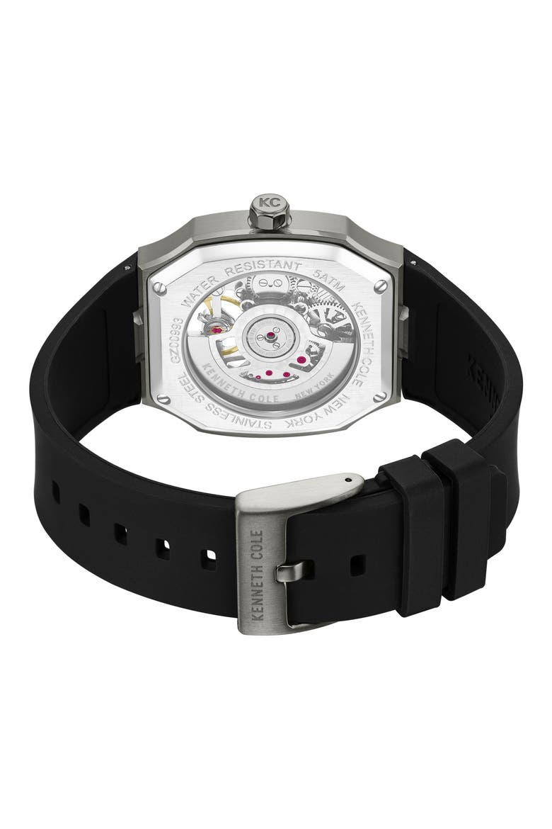 Automatic Leather Strap Watch, 40mm x 47.5mm, Alternate, color, BLACK