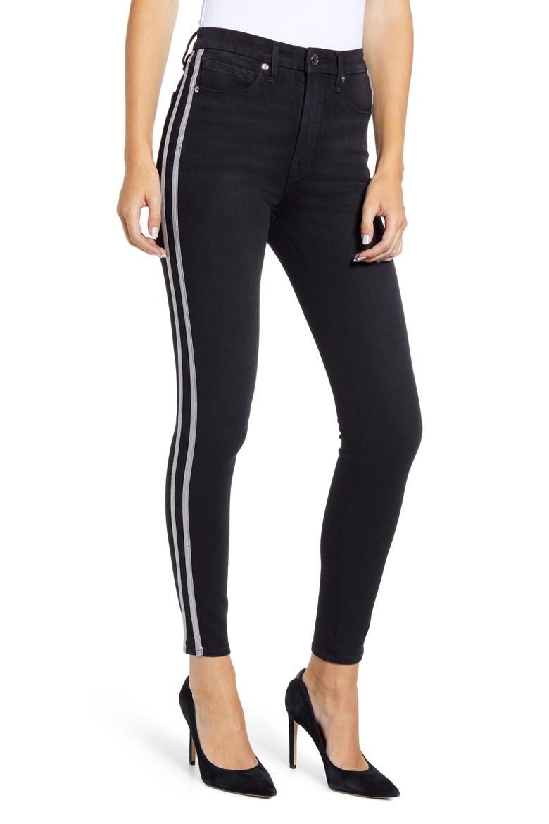 Good Legs Athletic Stripe High Waist Ankle Skinny Jeans, Main, color, BLACK064