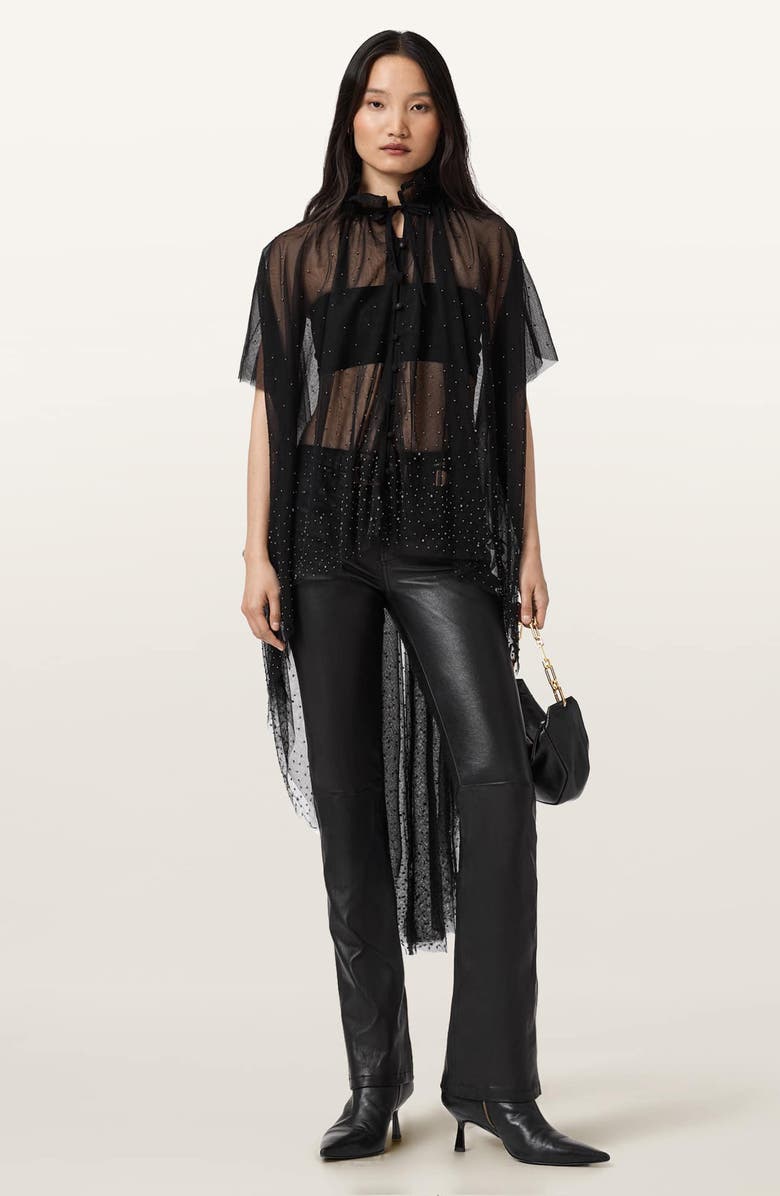 AllSaints Haldan Straight Leg Leather Pants, Alternate, color, Black