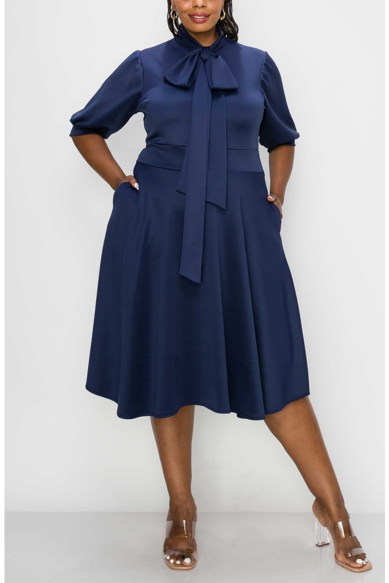 Carina Donna Fit & Flare Midi Dress, Alternate, color, NAVY