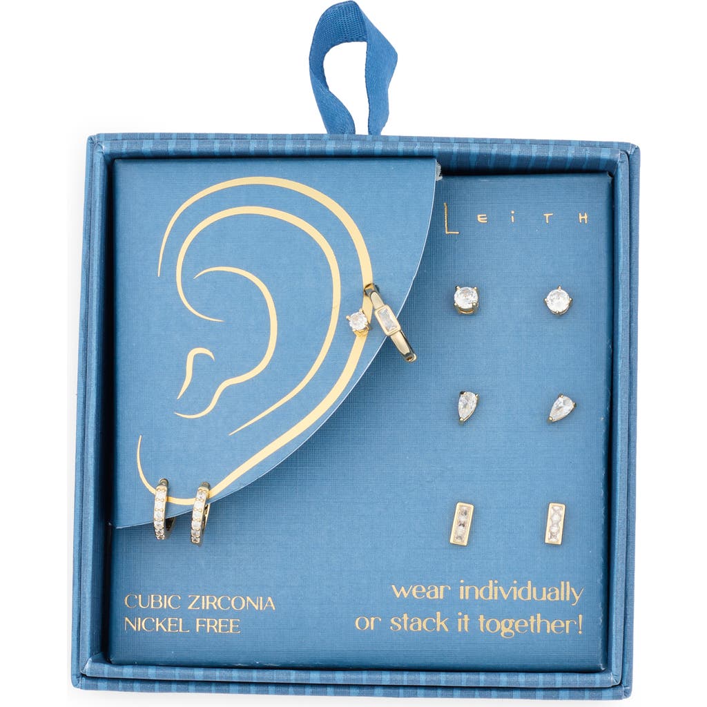 Leith Set Of 5 Assorted Cubic Zirconia Earrings In Gold