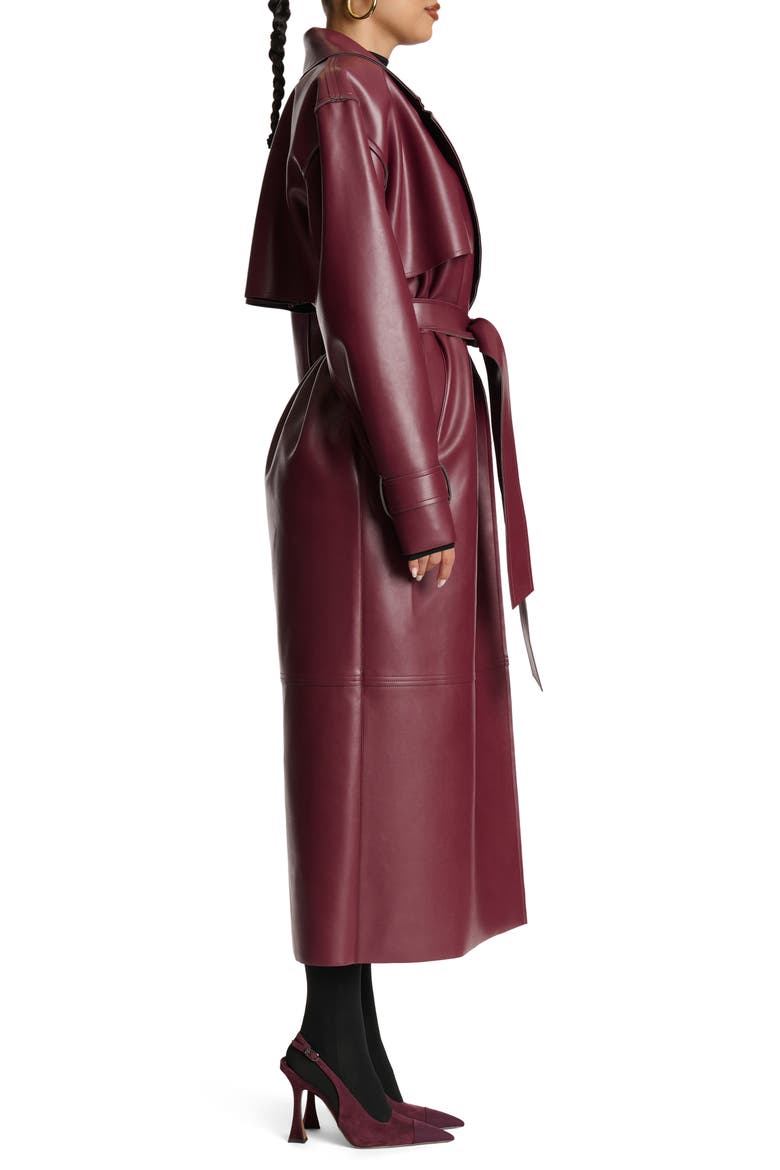 Faux Leather Trench Coat, Alternate, color, BURGUNDY