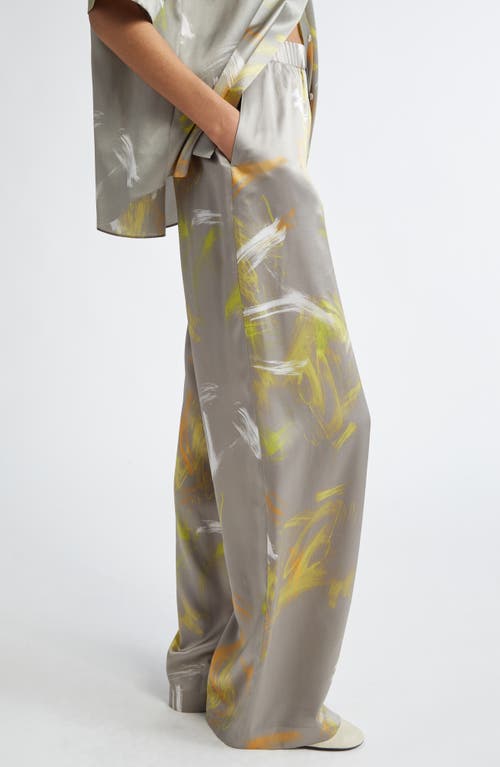 Lafayette 148 New York Riverside Pastel Smudge Silk Satin Pants In Pencil Grey Multi