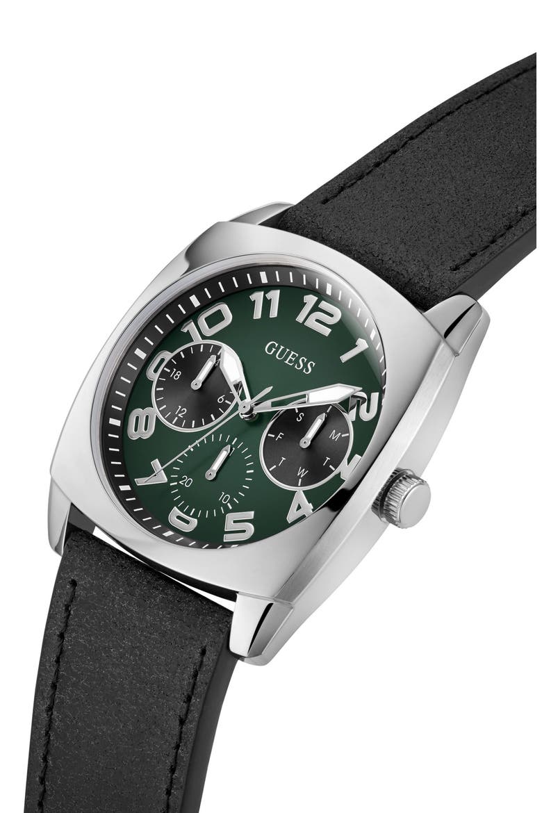 Xander Leather Strap Watch, 40.5mm, Alternate, color, BLACK