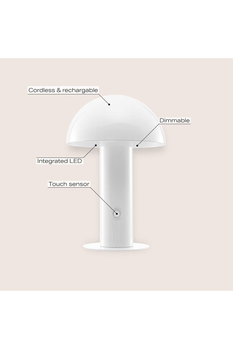 Boletus Contemporary Bohemian Rechargeable/Cordless Iron Integrated Portable LED Mushroom Table Lamp, Alternate, color, White