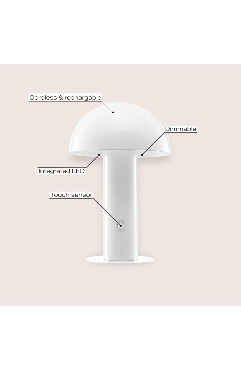 JONATHAN Y Boletus Contemporary Bohemian Rechargeable/Cordless Iron Integrated Portable LED Mushroom Table Lamp, Alternate, color, White