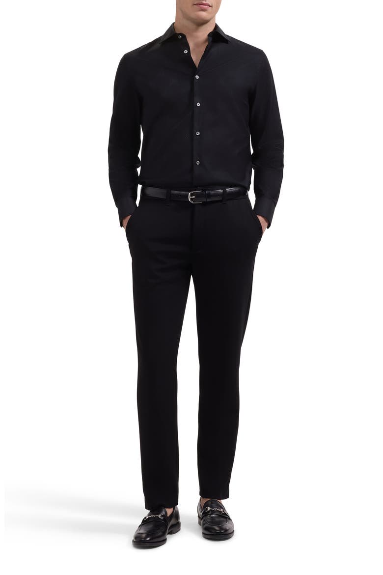 Axel Shaped Fit Stretch Cotton Button-Up Shirt, Alternate, color, BLACK