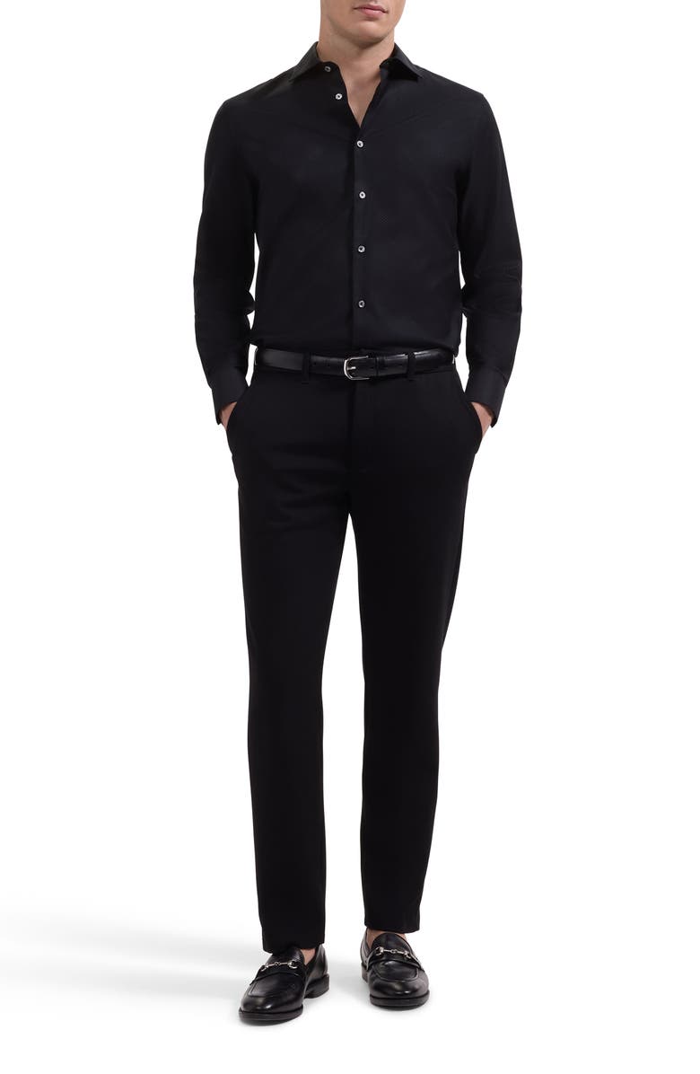 Bugatchi Axel Shaped Fit Stretch Cotton Button-Up Shirt, Alternate, color, Black