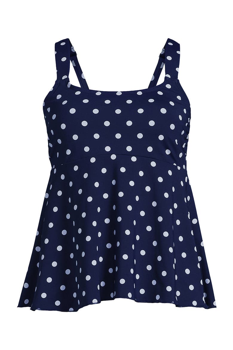 Mastectomy Flutter Scoop Neck Tankini Top Comfort Adjustable Straps, Alternate, color, Deep Sea Polka Dot