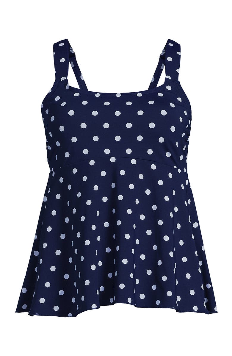 Lands' End Mastectomy Flutter Scoop Neck Tankini Top Comfort Adjustable Straps, Alternate, color, Deep Sea Polka Dot