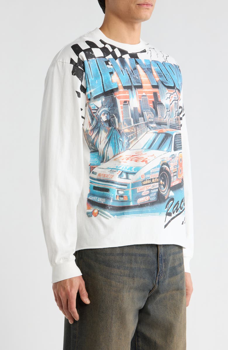 PacSun New York Racing Long Sleeve Graphic T-Shirt, Alternate, color, White