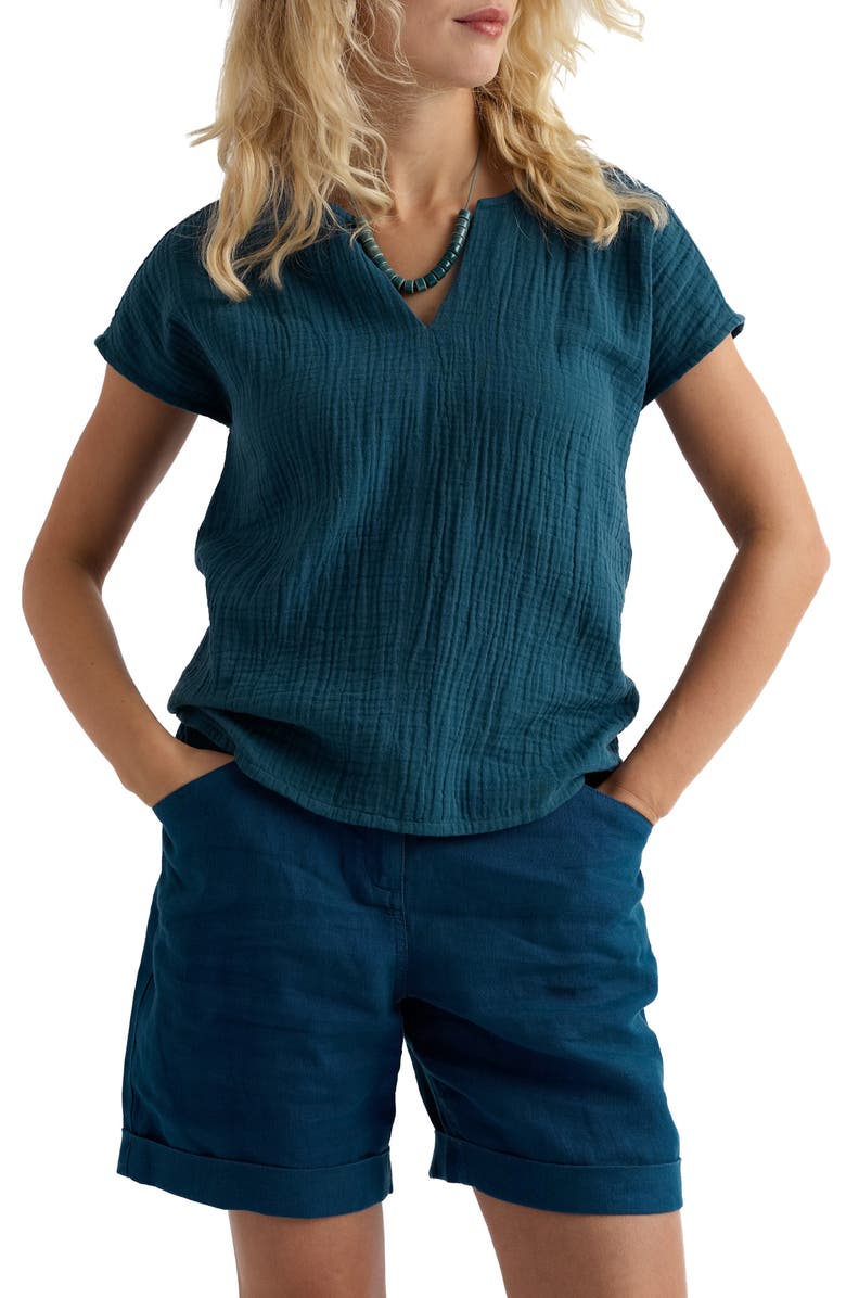 Seasalt Cornwall Landscape Organic Cotton Gauze Top, Main, color, Storm