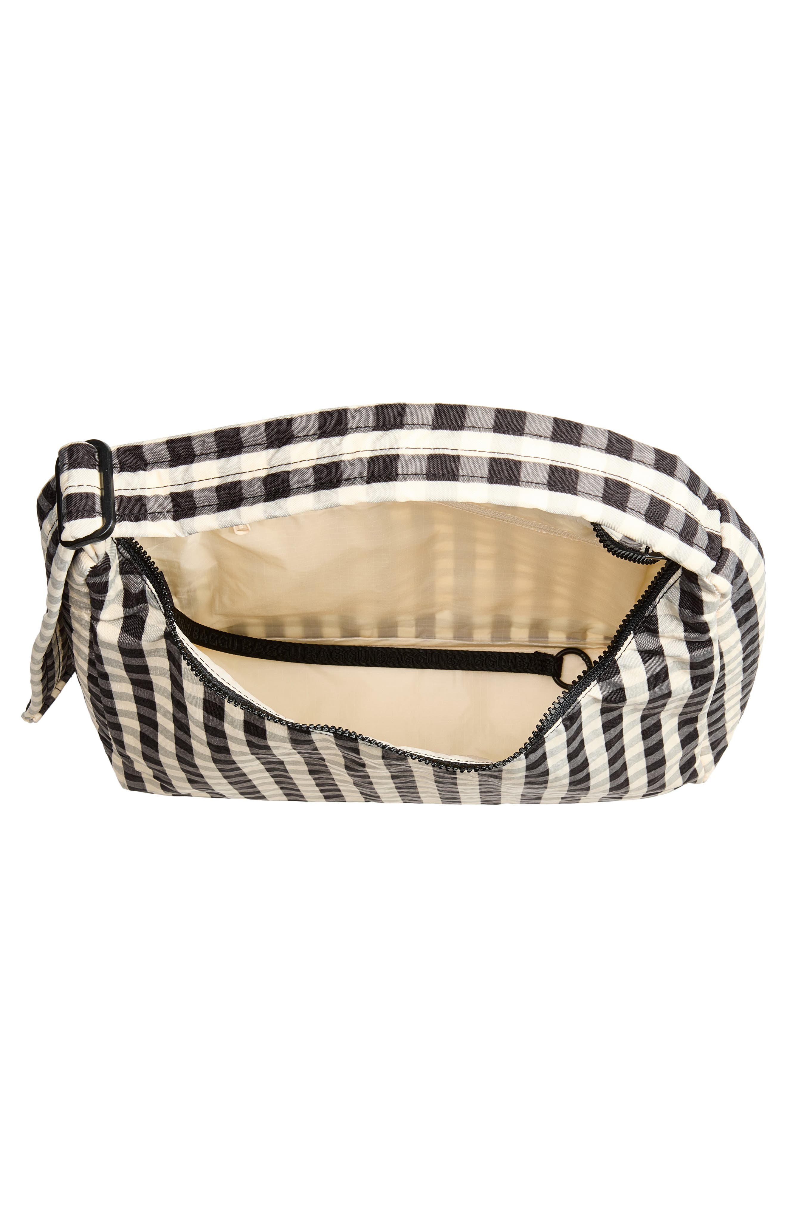 Recycled Nylon Shoulder Bag, Alternate, color, BLACK AND CREAM GINGHAM