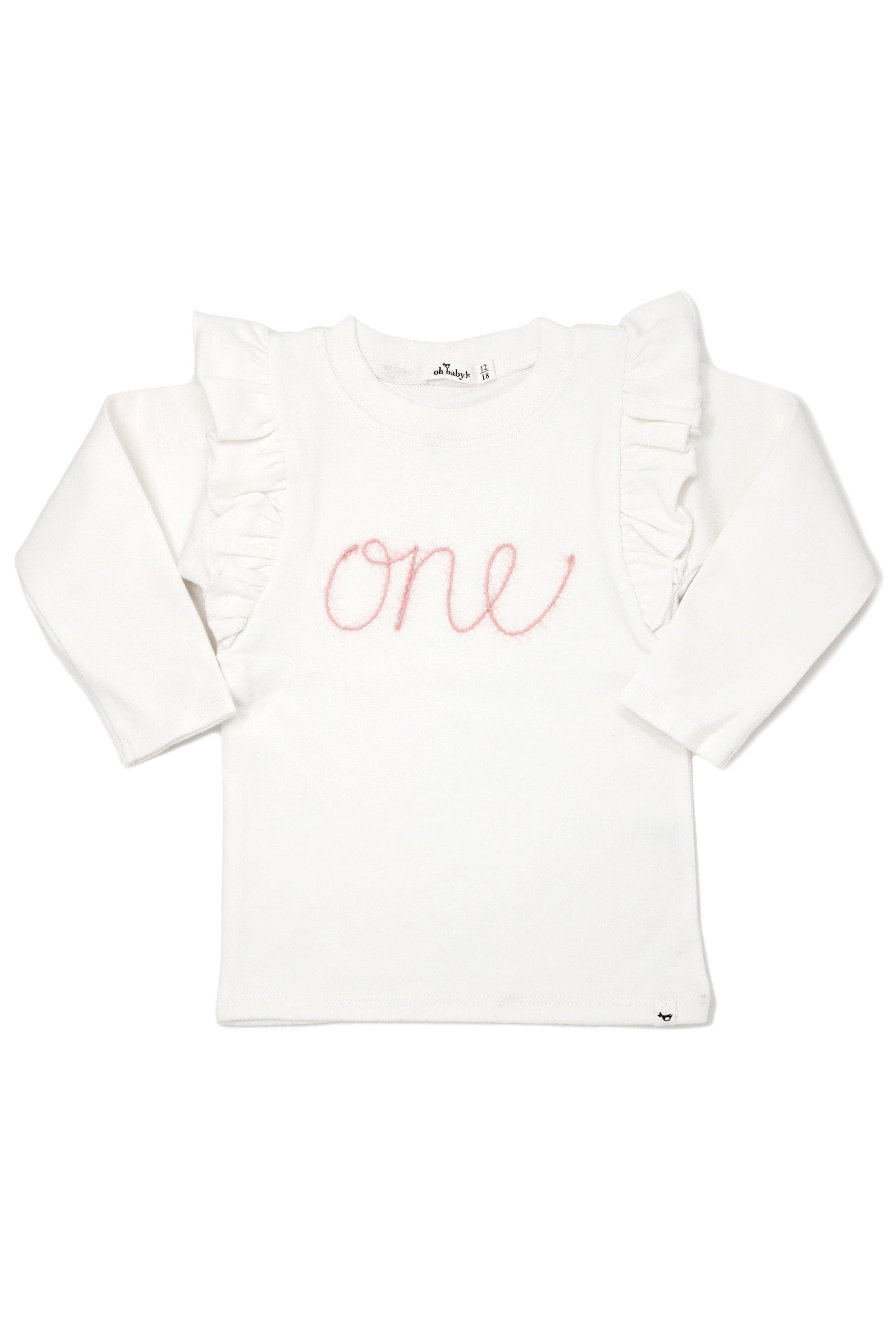 oh baby! "one" Pink Eyelash Millie Long Sleeve Tee in Cream 