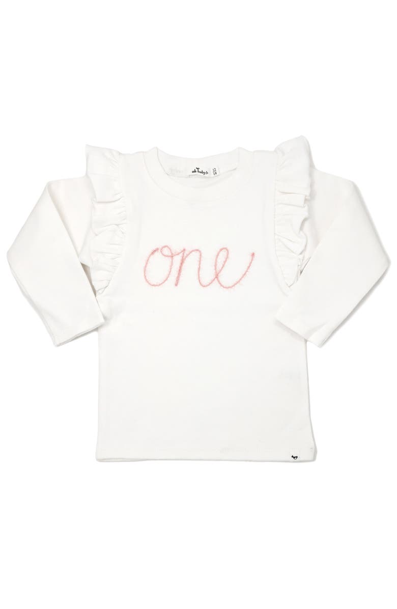 oh baby! "one" Pink Eyelash Millie Long Sleeve Tee, Main, color, Cream