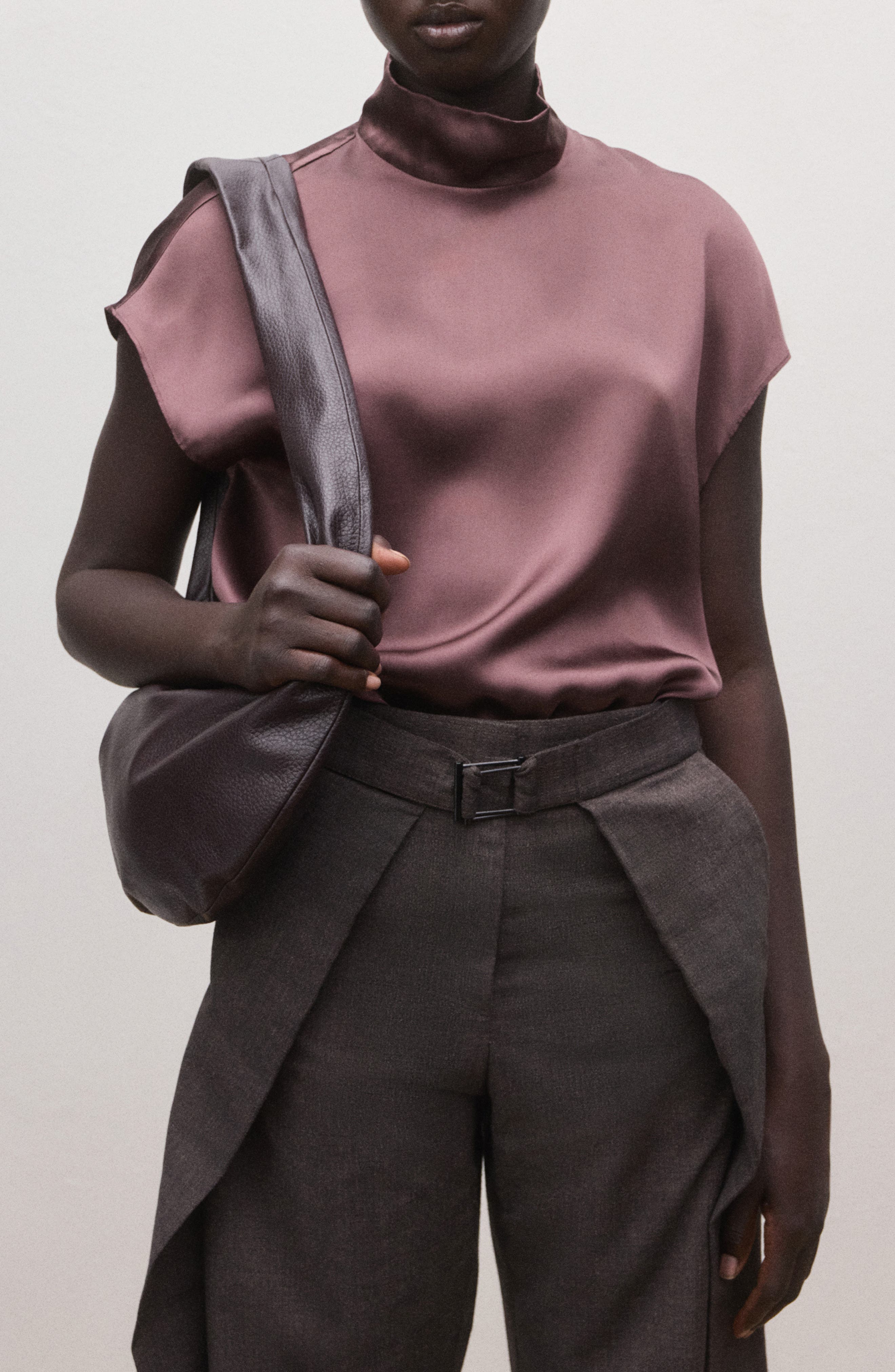 Mock Neck Silk Satin Top