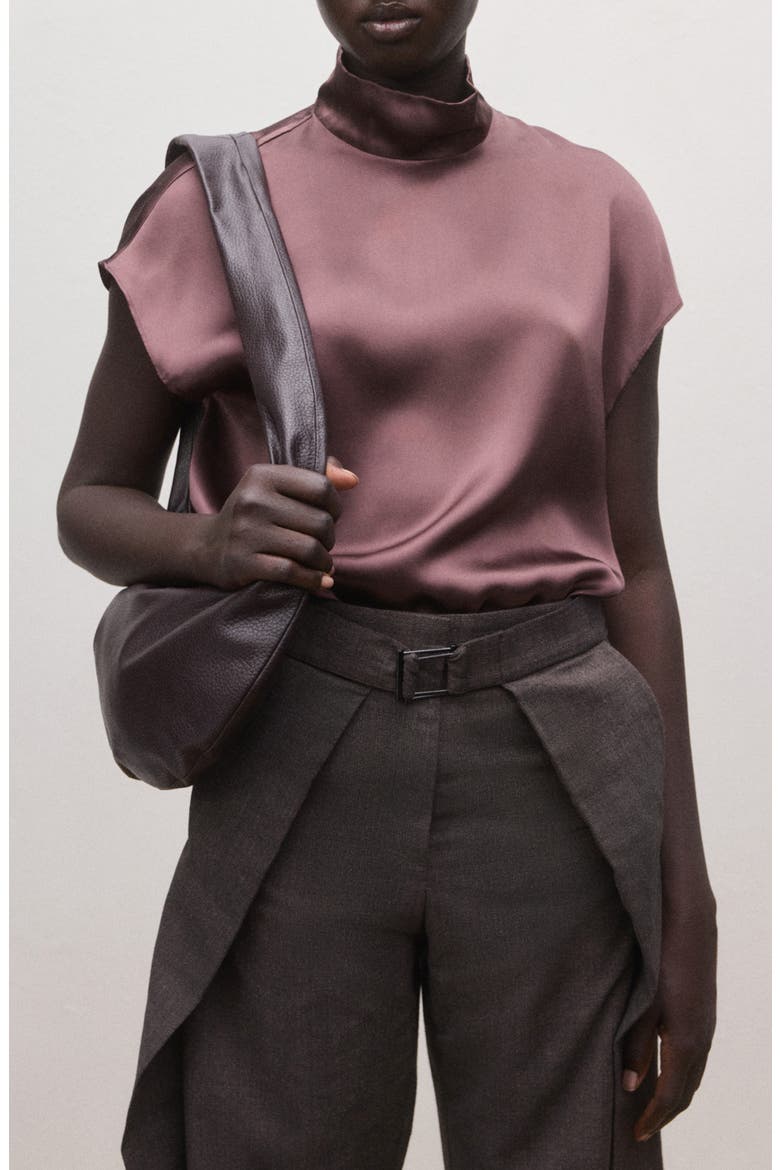 Mock Neck Silk Satin Top, Main, color, PURPLE