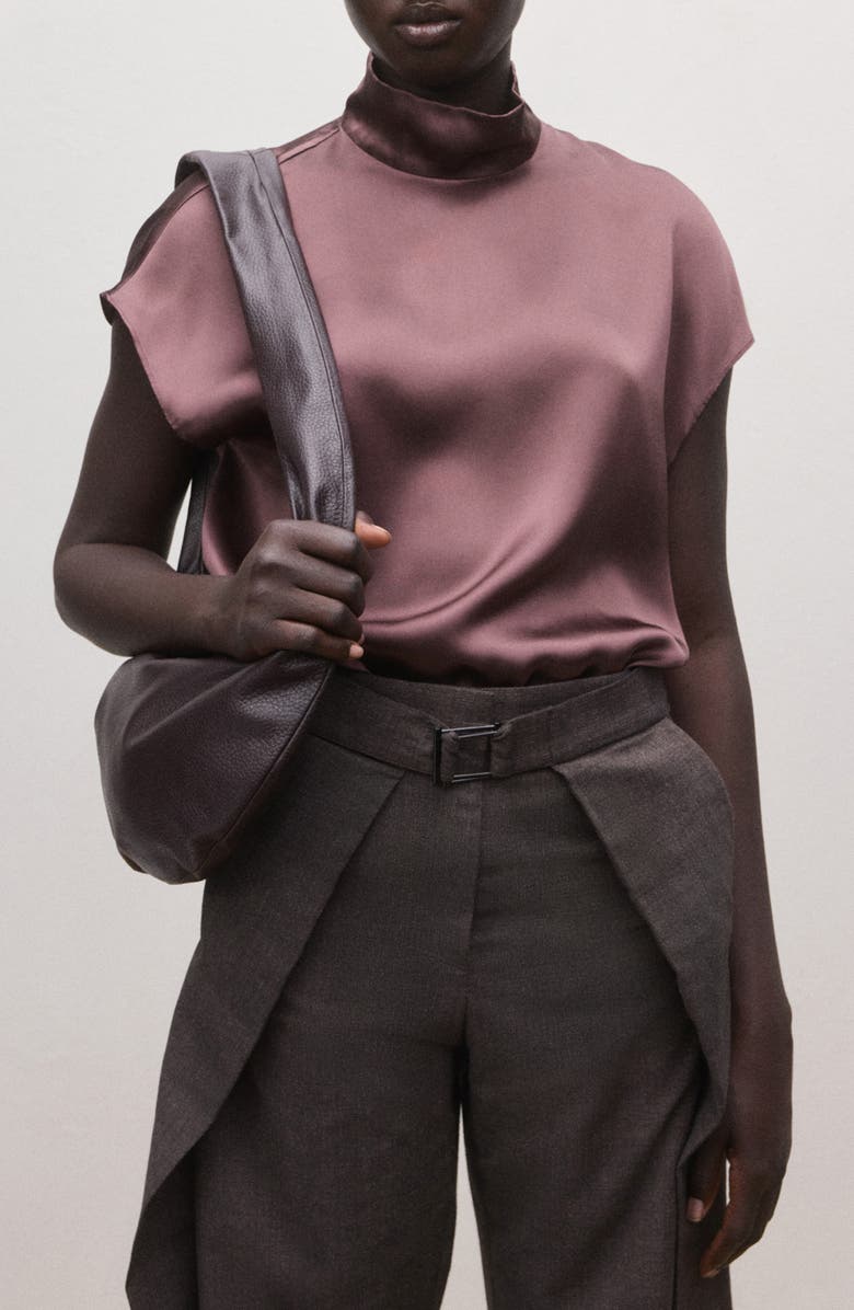 MANGO Mock Neck Silk Satin Top, Main, color,