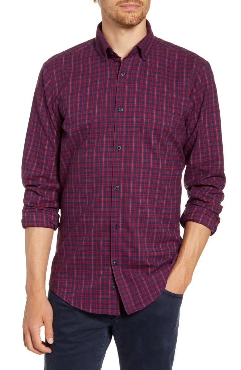 Mizzen+Main Wallace Trim Fit Plaid Flannel Button-Down Performance Shirt, Main, color, 