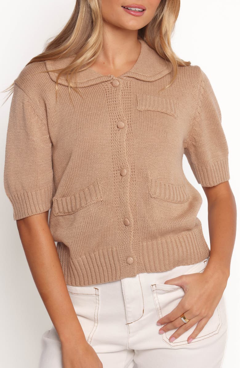 Petal & Pup Roman Collar Short Sleeve Cardigan, Main, color, Beige