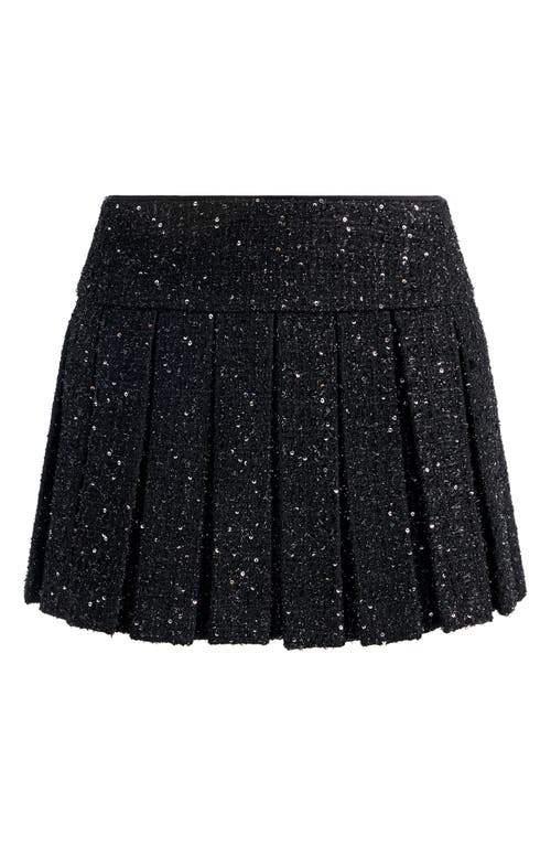 Alice And Olivia Emilie Tweed Box Pleat Mini Skort In Black
