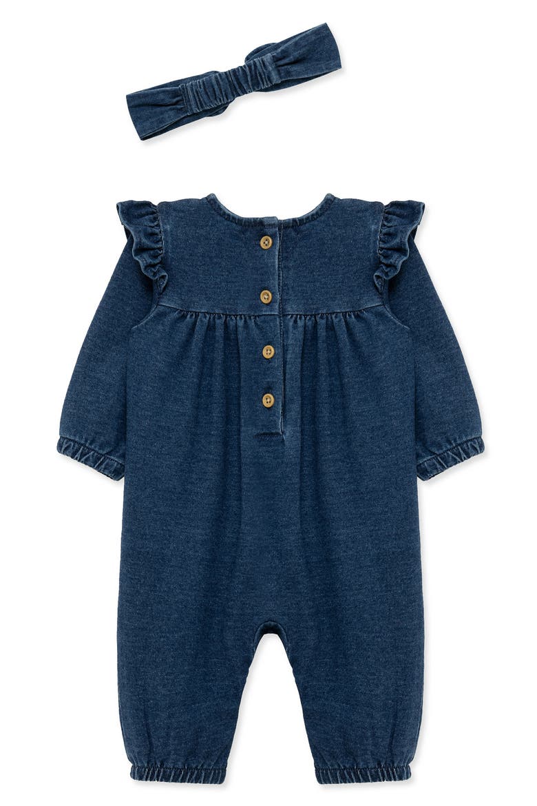 Kids' Blossom Embroidered Coverall and Headband Set, Alternate, color, DENIM