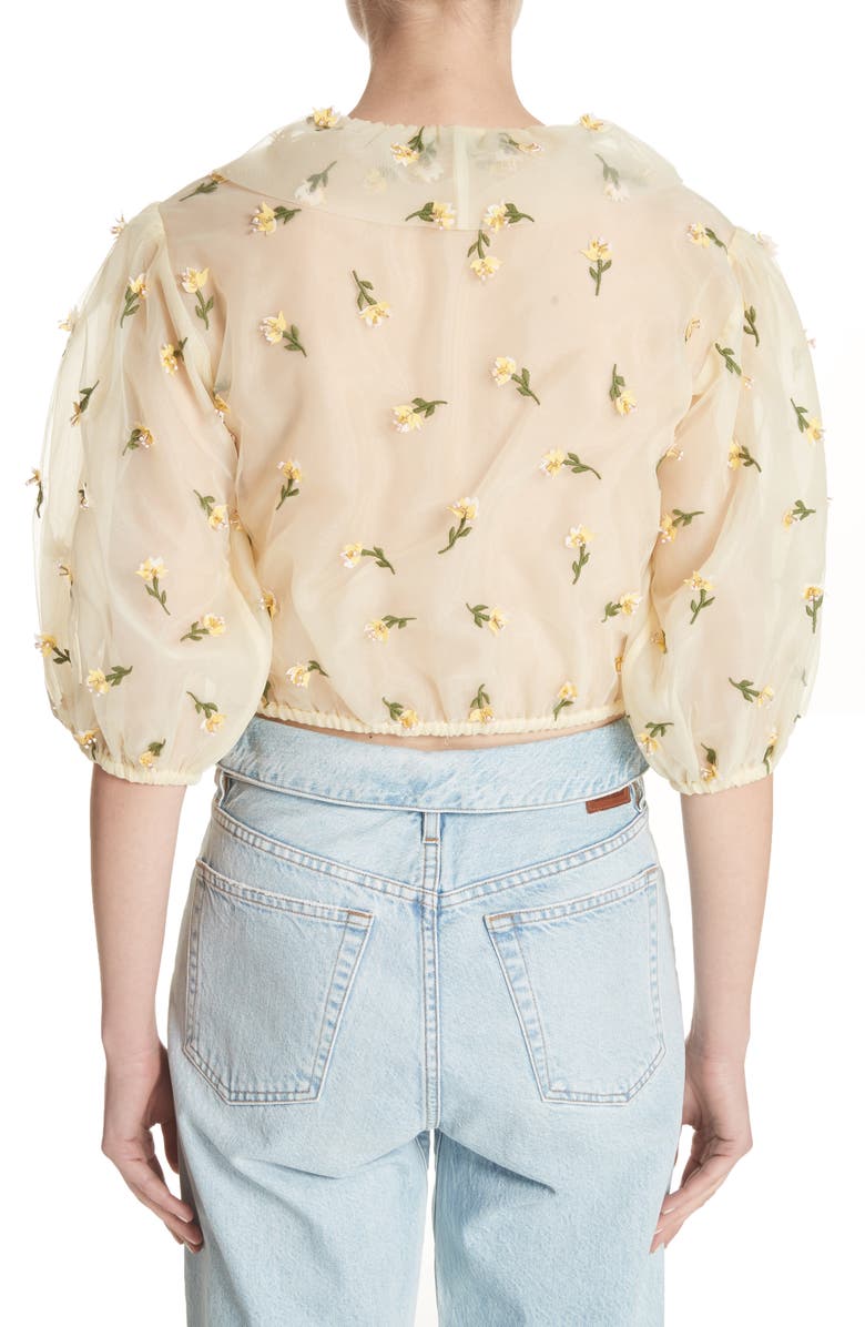 Ganni Bliss Embroidered Floral Wrap Top, Alternate, color, 