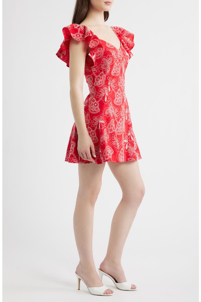 Giovana Floral Embroidery Flutter Sleeve Cotton Minidress, Alternate, color, HOT CORAL