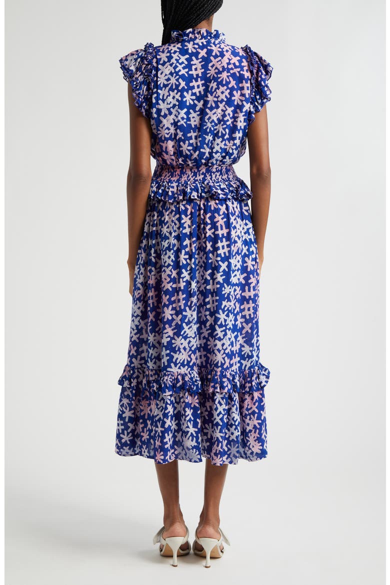 Bukola Tiered Midi Dress, Alternate, color, BLUE/ PINK MULTI
