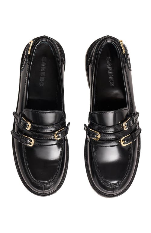 Sandro Leather Loafers With Buckles In Black
