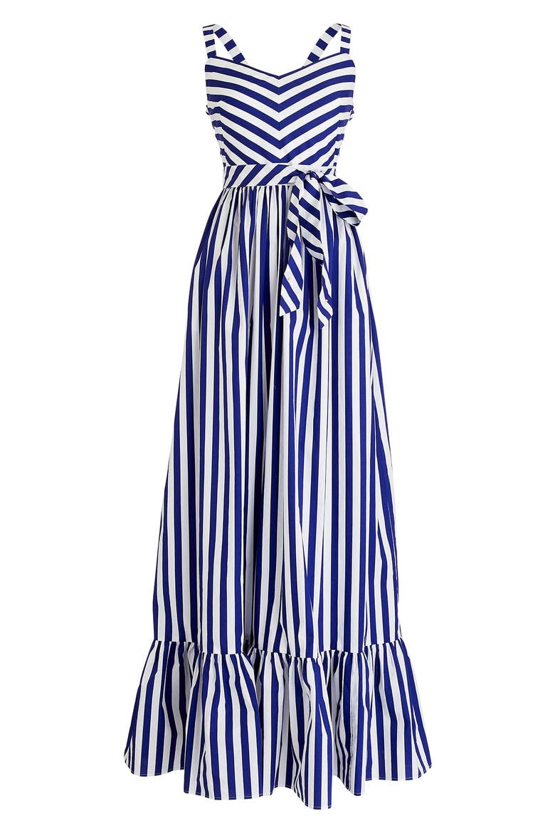 Stripe Ruffle Cotton Maxi Dress, Alternate, color, WHITE DEEP ORCHID