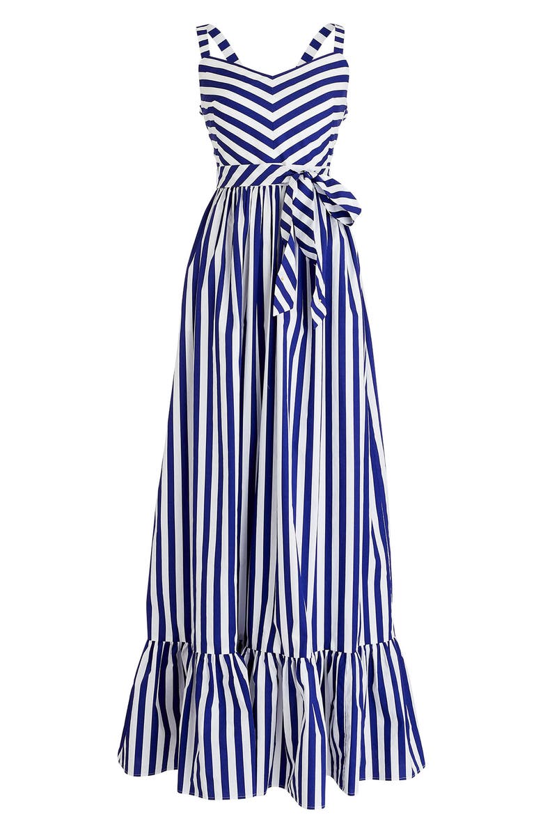 J.Crew Stripe Ruffle Cotton Maxi Dress, Alternate, color,