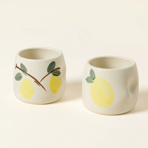 Hand-Painted Ceramic Limoncello Cups - Set of 2